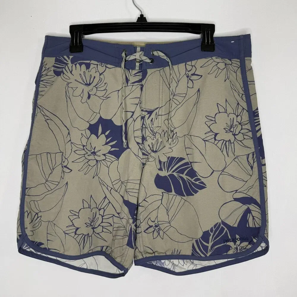 Patagonia Swim Shorts Mens 34 Beige Tropical Floral Stretch Quick Dry Beach